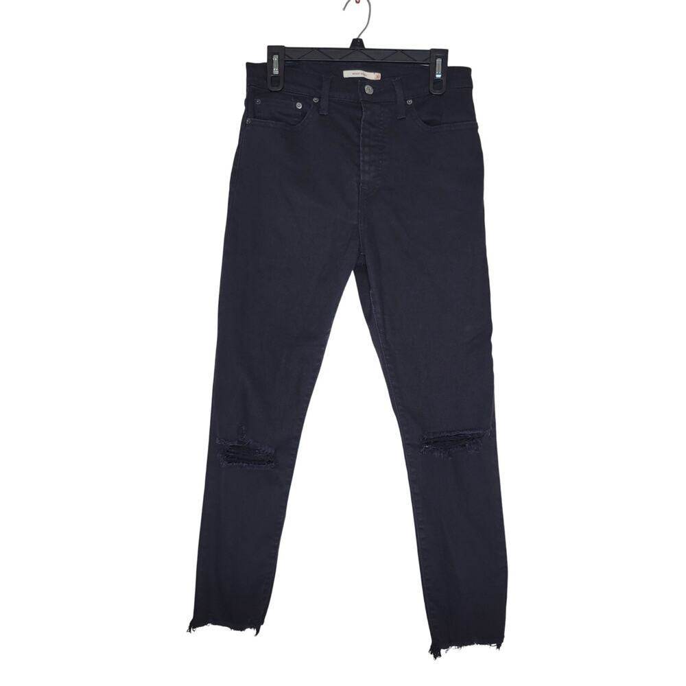 Levis Jeans Womens 30 Black Wedgie Skinny Raw Hem Distressed Stretch Button Fly